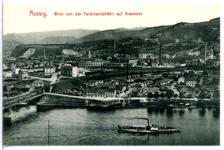12450-Aussig-1911-Blick von der Ferdinandshöhe au Krammel mit Dampfer-Brück & Sohn Kunstverlag