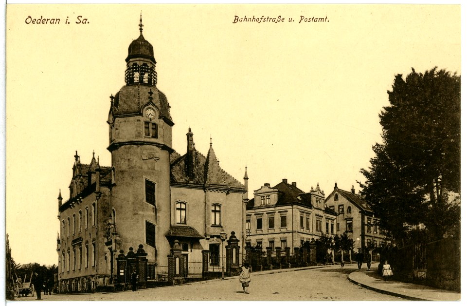 12173-Oederan-1910-Bahnhofstraße und Postamt-Brück & Sohn Kunstverlag