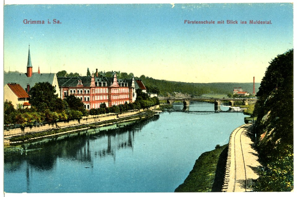 12244-Grimma-1910-Fürstenschule mit Blick ins Muldental-Brück & Sohn Kunstverlag