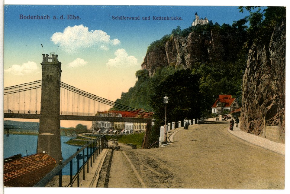 12229-Bodenbach-1910-Schäferwand und Kettenbrücke-Brück & Sohn Kunstverlag
