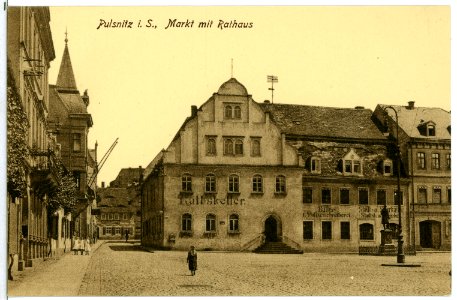 11030-Pulsnitz-1910-Markt mit Rathaus-Brück & Sohn Kunstverlag