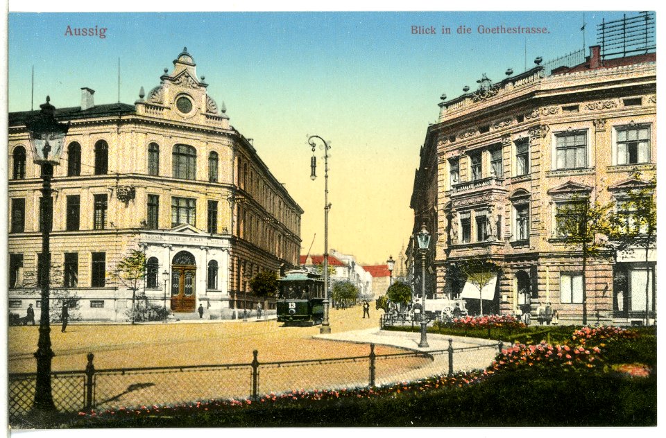 12762-Aussig-1911-Goethestraße mit Straßenbahn-Brück & Sohn Kunstverlag