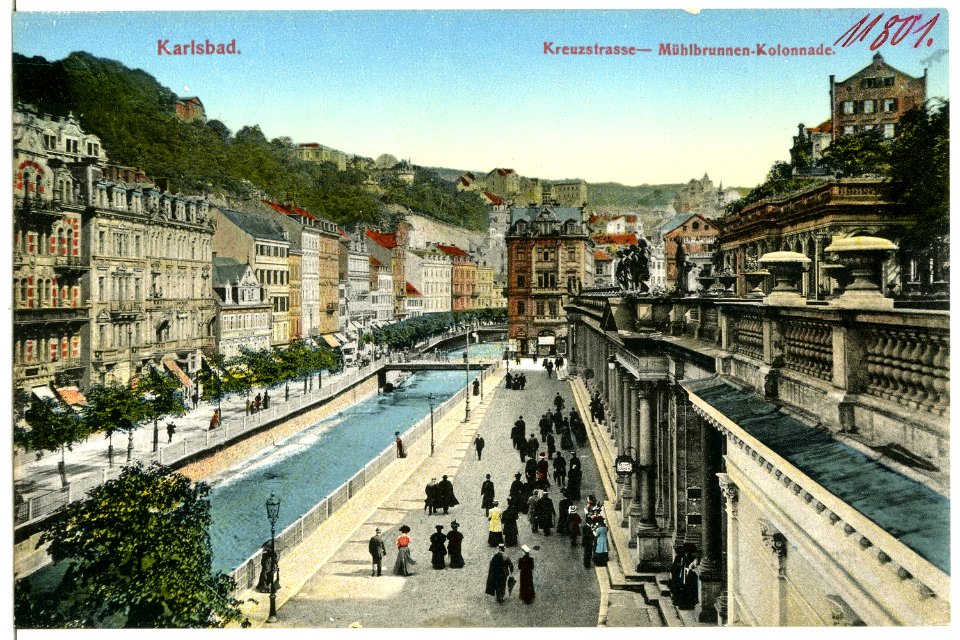 11801-Karlsbad-1910-Kreuzstraße - Mühlbrunnen - Kolonnade-Brück & Sohn Kunstverlag