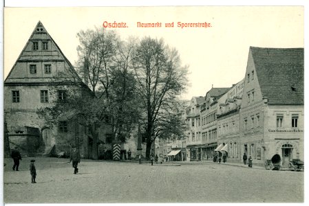 11950-Oschatz-1910-Neumarkt und Sporerstraße-Brück & Sohn Kunstverlag