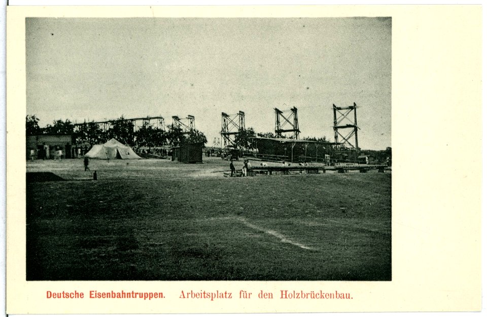 11319-Luga-1910-Eisenbahntruppen Arbeits-Platz für den Holzbrückenbau-Brück & Sohn Kunstverlag