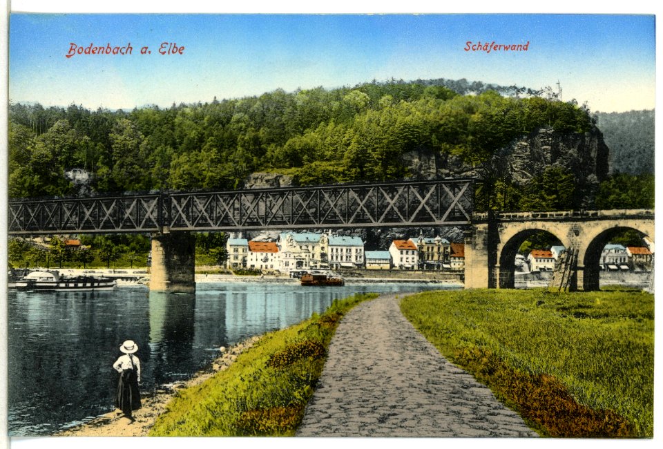 12444-Bodenbach-1911-Schäferwand und Elbbrücke-Brück & Sohn Kunstverlag