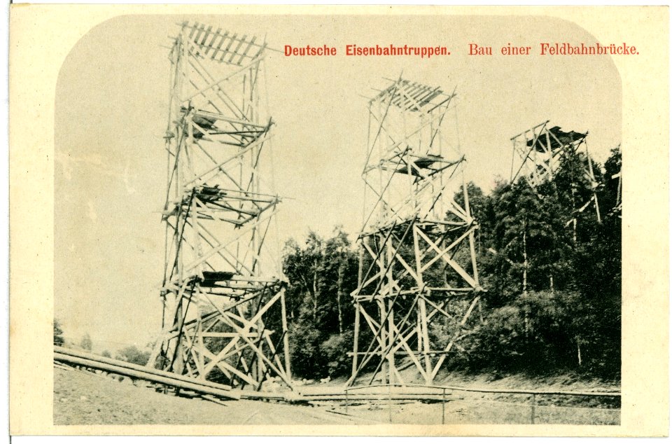 11092-Luga-1910-Deutsche Eisenbahntruppen - Bau einer Feldbahnbrücke-Brück & Sohn Kunstverlag
