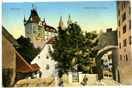 11639-Meißen-1910-Schloßbrücke und Burgtor, Hohlweg-Brück & Sohn Kunstverlag