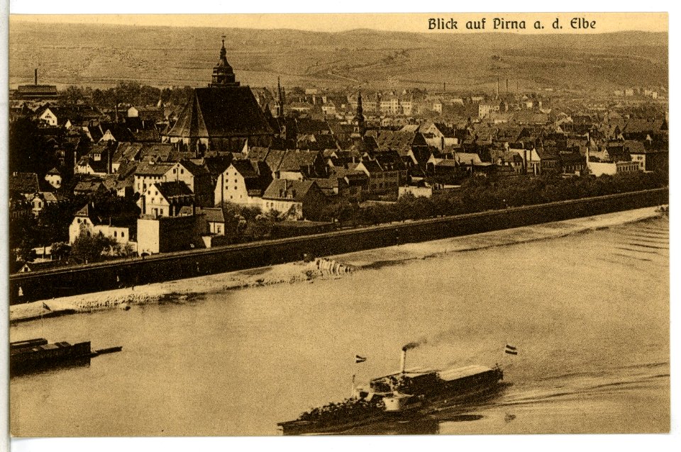 12447-Pirna-1911-Blick auf Pirna - Elbe mit Dampfer-Brück & Sohn Kunstverlag