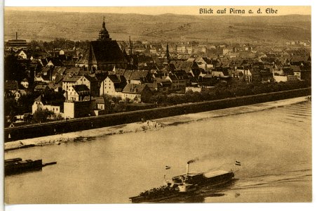 12447-Pirna-1911-Blick auf Pirna - Elbe mit Dampfer-Brück & Sohn Kunstverlag