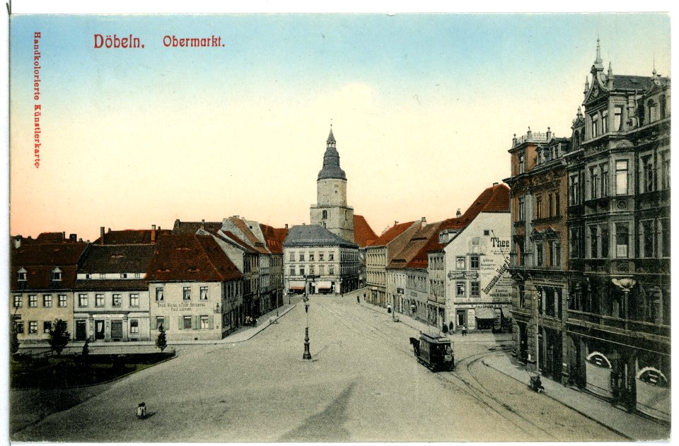 11014-Döbeln-1910-Obermarkt mit Pferdestraßenbahn-Brück & Sohn Kunstverlag
