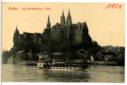 11924-Meißen-1910-Albrechtsburg und Dom - Elbe mit Dampfer Graf Moltke-Brück & Sohn Kunstverlag
