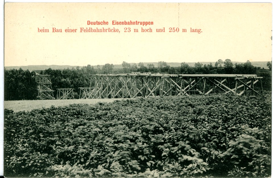 11094-Luga-1910-Deutsche Eisenbahntruppen - Bau einer Feldbahnbrücke-Brück & Sohn Kunstverlag