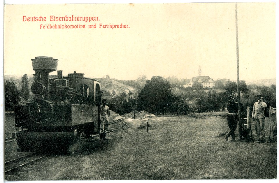 11412-Landkreis Meißen-1910-Eisenbahntruppen Feldbahnlokomotive und Fernsprecher-Brück & Sohn Kunstverlag