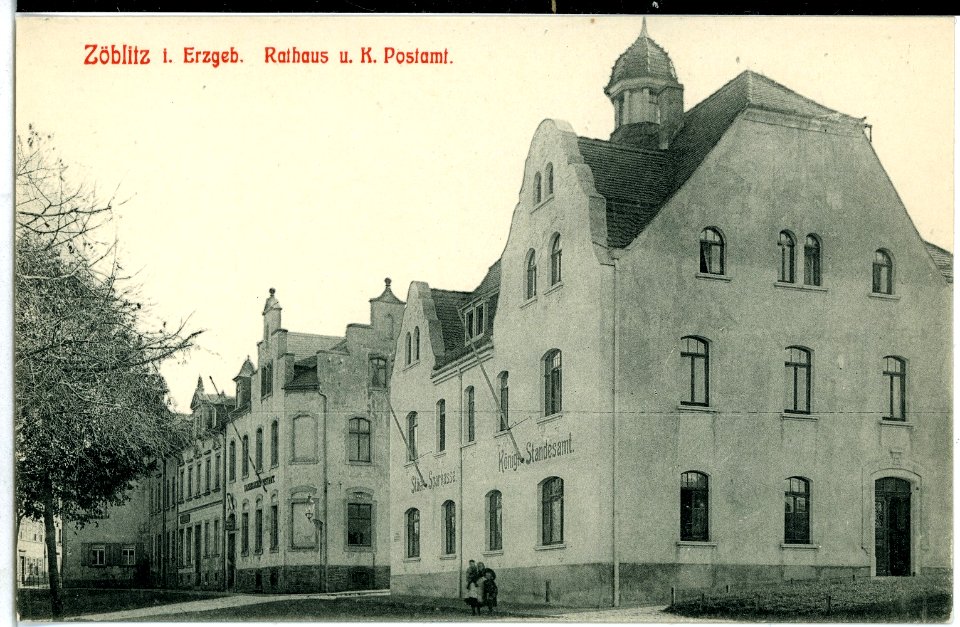 11003-Zöblitz-1909-Rathaus und Postamt-Brück & Sohn Kunstverlag