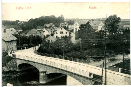 11579-Flöha-1910-Brücke und Schule-Brück & Sohn Kunstverlag
