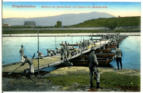 11367--1910-Schnüren der Brückendecke und Spannen des Geländerseils-Brück & Sohn Kunstverlag