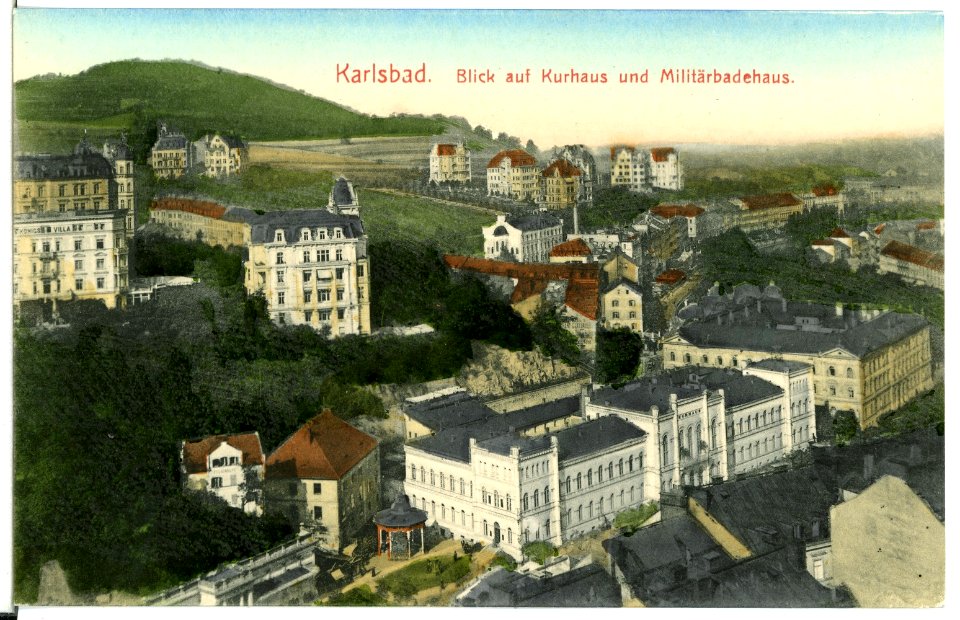 11631-Karlsbad-1910-Blick auf Kurhaus und Militärbadehaus-Brück & Sohn Kunstverlag