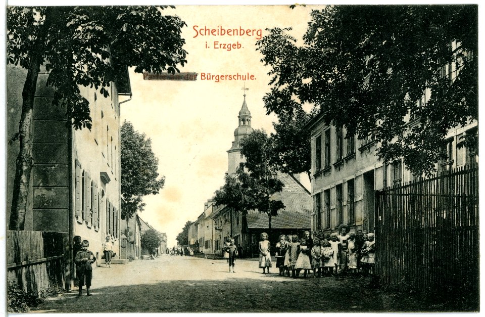 11588-Scheibenberg-1910-an der Bürgerschule-Brück & Sohn Kunstverlag