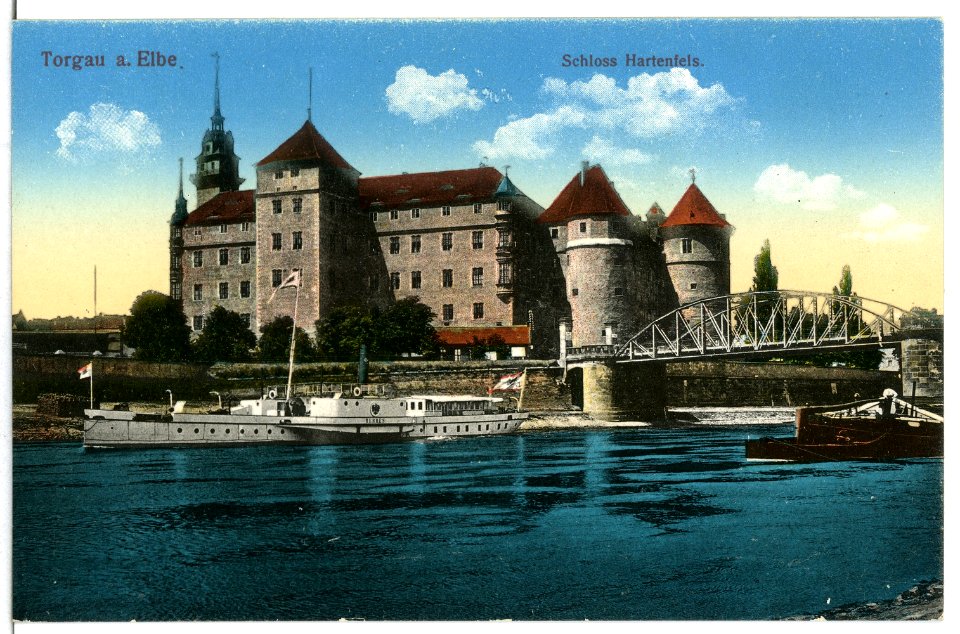 11995-Torgau-1910-Schloß Hartenfels - Elbe mit Dampfer-Brück & Sohn Kunstverlag