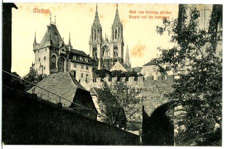 11970-Meißen-1910-Blick vom Hohlweg auf Brücke, Burgtor, Domtürme-Brück & Sohn Kunstverlag
