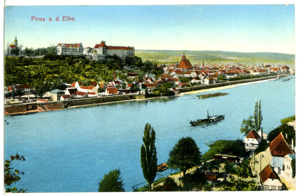 12220-Pirna-1910-Blick auf Pirna mit Sonnenstein und Elbe-Brück & Sohn Kunstverlag