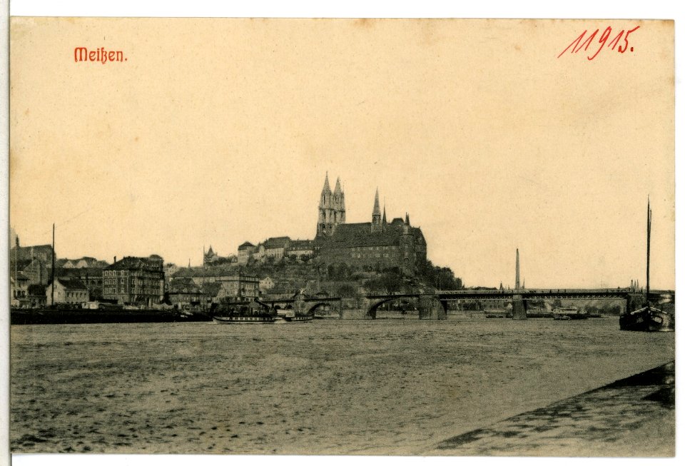11915-Meißen-1910-Blick über die Elbe auf Meißen mit Burgberg-Brück & Sohn Kunstverlag
