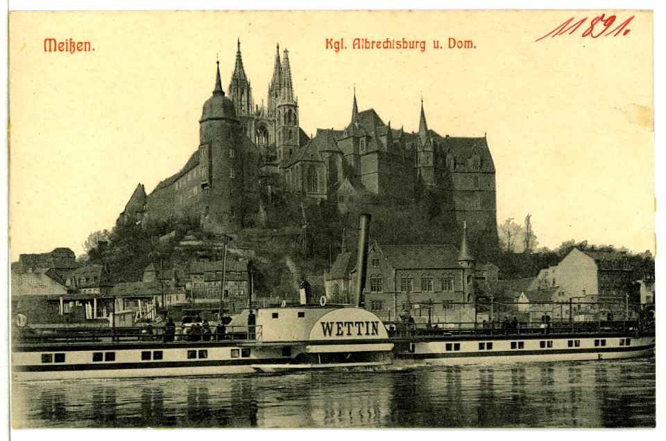 11891-Meißen-1910-Albrechtsburg und Dom - Elbe mit Dampfer Wettin-Brück & Sohn Kunstverlag