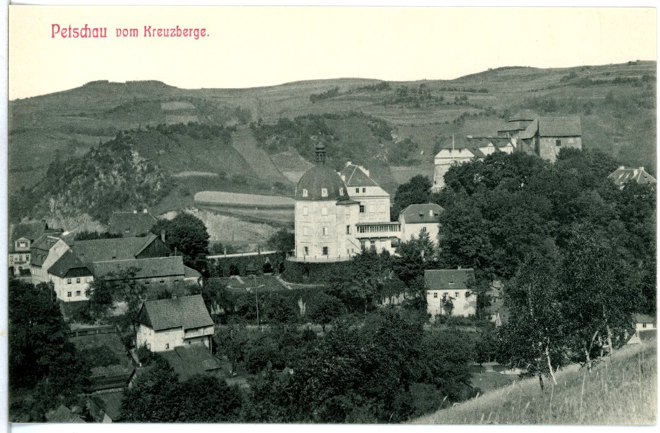 11566-Petschau-1910-Stadtansicht vom Kreuzberge-Brück & Sohn Kunstverlag