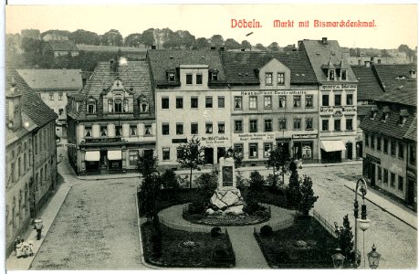 11016-Döbeln-1910-Markt mit Bismarckdenkmal-Brück & Sohn Kunstverlag