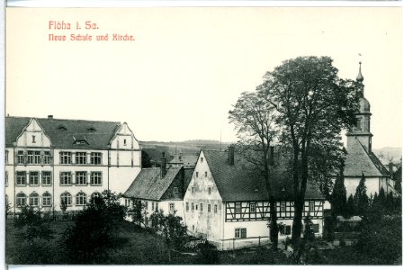 11576-Flöha-1910-Neue Schule und Kirche-Brück & Sohn Kunstverlag