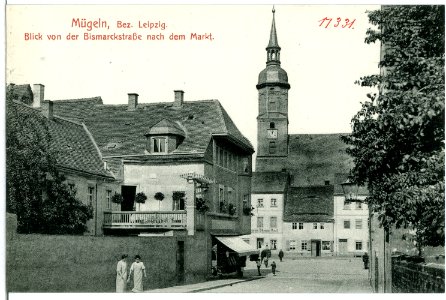 11331-Mügeln-1910-Blick von der Bismarckstraße nach dem Markt-Brück & Sohn Kunstverlag