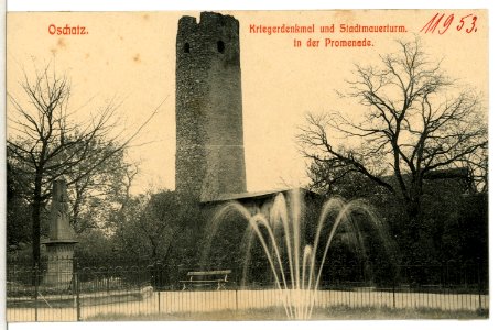 11953-Oschatz-1910-Kriegerdenkmal und Stadtmauerturm in der Promenade-Brück & Sohn Kunstverlag photo