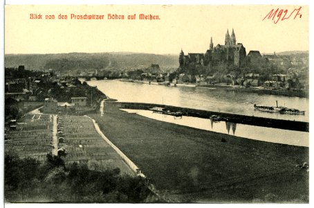 11927-Meißen-1910-Winterhafen, Blick auf Elbe, Burgberg, Dampfer-Brück & Sohn Kunstverlag