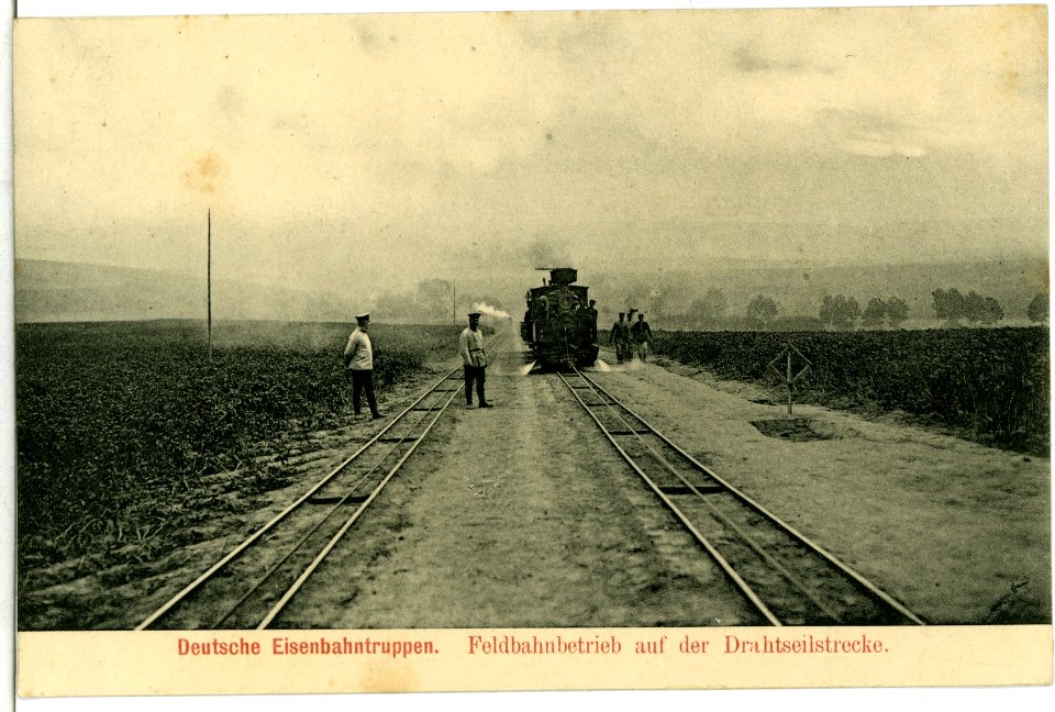 11300-Zscheilitz-1910-Deutsche Eisenbahntruppen Feldbahnbetrieb an der Drahtseilstraße-Brück & Sohn Kunstverlag