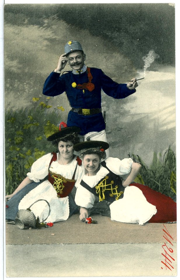 11244-Wien-1910-Soldat mit 2 Mädchen-Brück & Sohn Kunstverlag