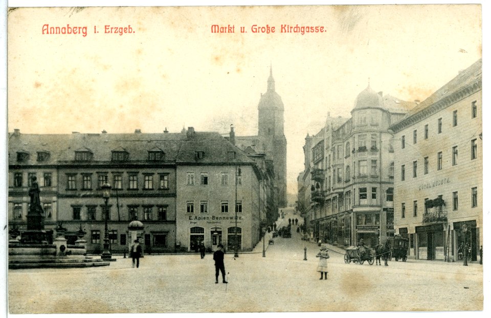 11690-Annaberg-1910-Markt und Große Kirchgasse-Brück & Sohn Kunstverlag