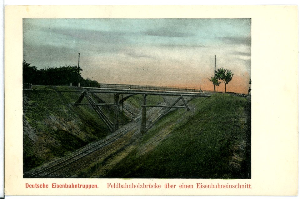 11315-Löthain-1910-Eisenbahntruppen Feldbahn - Holzbrücke über Eisenbahn-Einschnitt-Brück & Sohn Kunstverlag