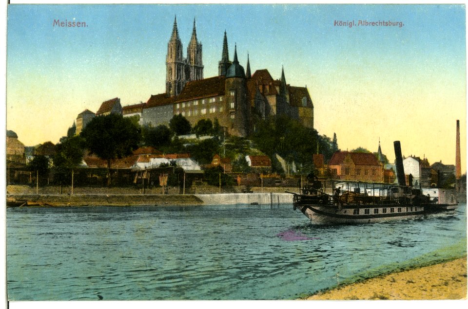 11645-Meißen-1910-Albrechtsburg und Dom - Elbe mit Dampfer-Brück & Sohn Kunstverlag