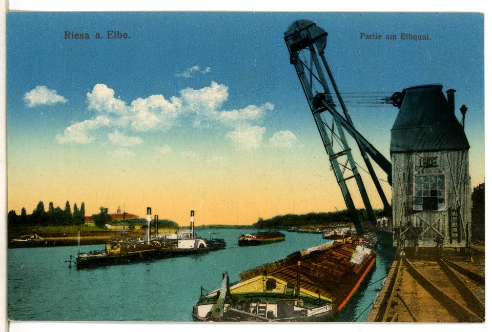 11982-Riesa-1910-Elbe mit Schleppzug-Brück & Sohn Kunstverlag