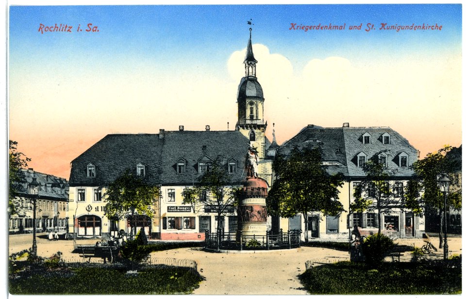 01868-Rochlitz-1901-Kriegerdenkmal und Kunigundenkirche-Brück & Sohn Kunstverlag