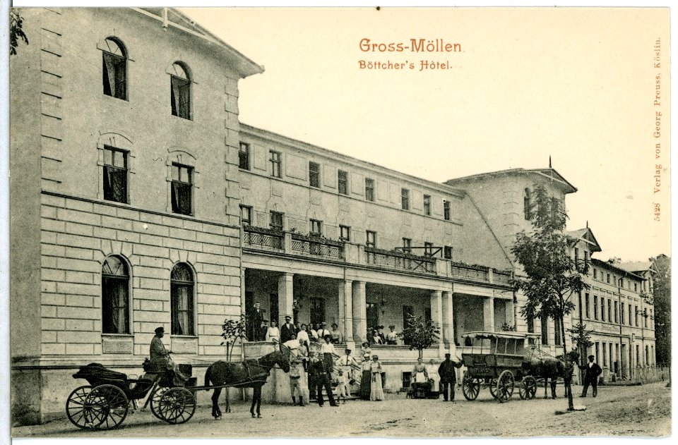 05428-Groß Möllen-1904-Böttchers Hotel mit Kutschwagen-Brück & Sohn Kunstverlag