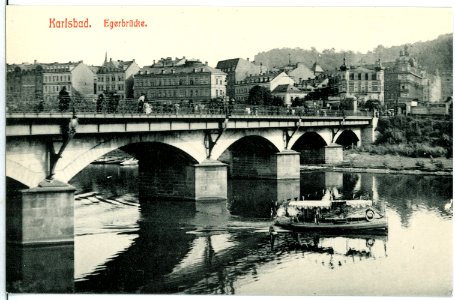 11630-Karlsbad-1910-Egerbrücke mit Motorboot-Brück & Sohn Kunstverlag photo
