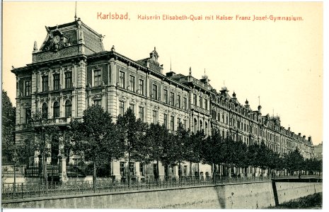 11727-Karlsbad-1910-Kaiserin Elisabeth-Quai - Kaiser Franz Josef Gymnasium-Brück & Sohn Kunstverlag