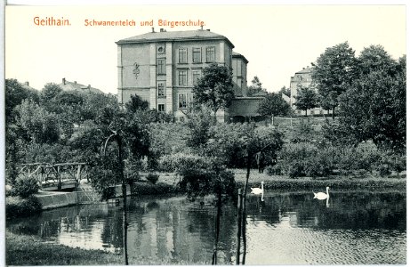 14936-Geithain-1912-Schwanenteich und Bürgerschule-Brück & Sohn Kunstverlag