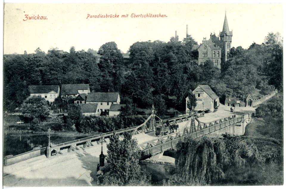 19900-Zwickau-1915-Paradiesbrücke mit Ebertschlößchen-Brück & Sohn Kunstverlag