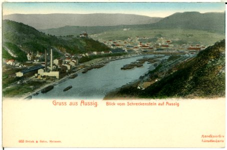 00853-Aussig-1898-Blick vom Schreckenstein auf Aussig und die Elbe-Brück & Sohn Kunstverlag