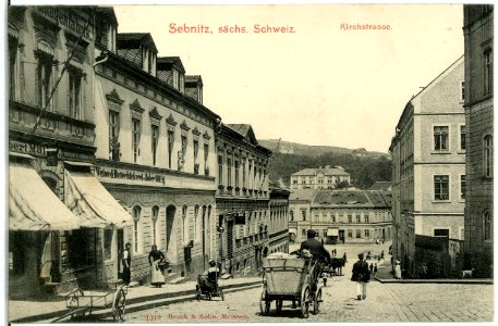 04019-Sebnitz-1903-Kirchstraße mit Pferdewagen-Brück & Sohn Kunstverlag