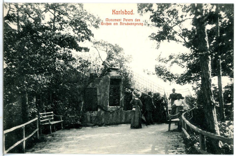 11618-Karlsbad-1910-Monument Peters des Großen am Hirschensprung-Brück & Sohn Kunstverlag
