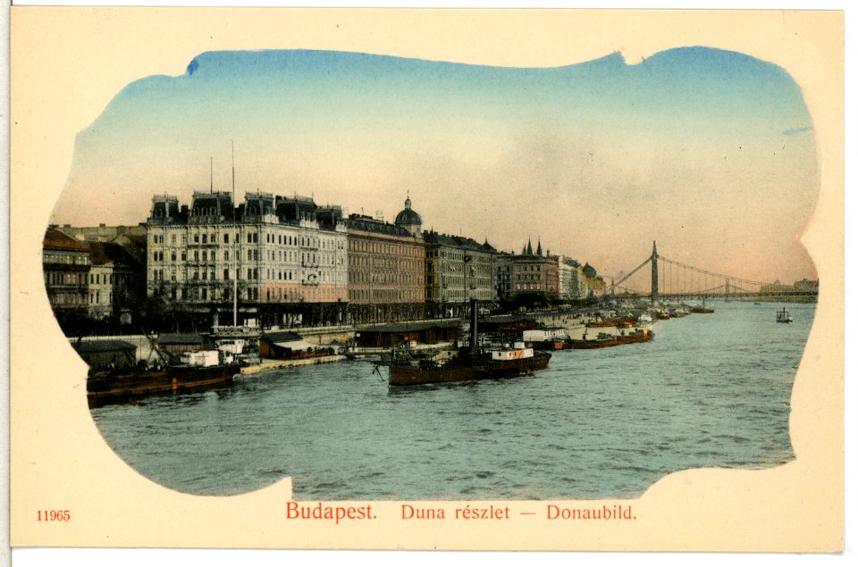 11965-Budapest-1910-Donaubild mit Dampfschiffen-Brück & Sohn Kunstverlag